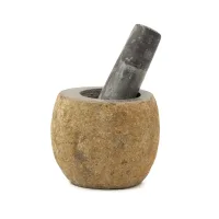 Mortero y pilón decorativos de piedra de río natural - Pequeño (aprox 9x7 cm)