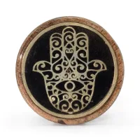 Oro y negro sobre madera de mango - Hamsa