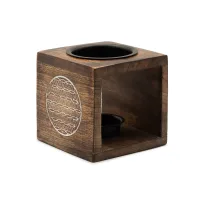 Quemador de aceite de madera de mango cuadrado - Flor de la Vida