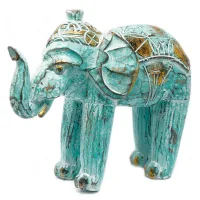 Elefante Tallado en Madera - Oro Turquesa