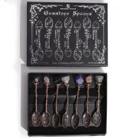Set de 7 Cucharas de Bruja de Cristal con Piedra Preciosa de Bronce