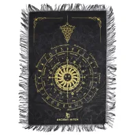 Tela de adivinación con péndulo de bruja antigua - Rostro del Sol - Negro y Oro