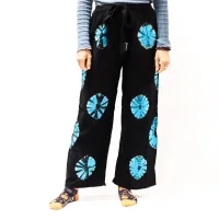 Pantalones de estilo japonés para estar en casa - negro y azul - L