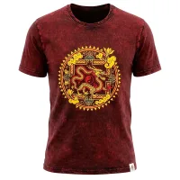 Nomad Sari Camiseta de algodón lavado a piedra - Mandala de Dragón - Granate - XL