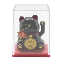 Mini Gato de la Suerte Solar en Caja - Negro