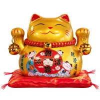 Hucha de cerámica con Gato de la Suerte - Dorado sobre cojín