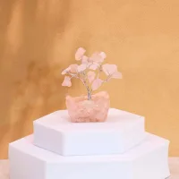 Mini árbol de piedras preciosas sobre base de orgonita - Cuarzo rosa (15 piedras)