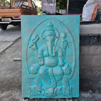 Gran Ganpati Marco de cemento fibrótico Turquesa Relieve - 0.7x1m