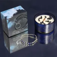 Vela de Cristal del Zodiaco con Pulsera de Piedras Preciosas - Tauro