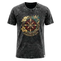Nomad Sari Camiseta de algodón lavado a piedra - Compás de la Vida - Carbón - Grande