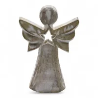 Ángel de madera de mango - blanqueado con recorte de estrella