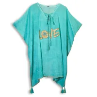 Colección Nómada Sari Mediterráneo - Kaftan - Diseño de Corazón en Turquesa y Oro