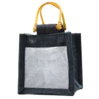 Bolsa de regalo de yute puro y algodón Negro - 1 Ventana