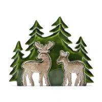 Perdido en el bosque - Dos ciervos en el bosque Decoración de madera 3D - 18x23cm