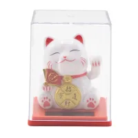 Mini Gato de la Suerte con Energía Solar en Caja - Blanco