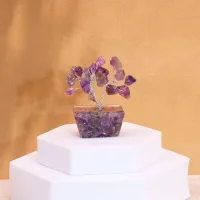 Mini árbol de piedras preciosas sobre base de orgonita - Amatista (15 piedras)