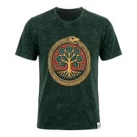 Nomad Sari Camiseta de algodón lavado a piedra - Árbol de la Vida - Verde - Mediano