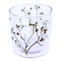 Portavelas recto de Vidrio floral natural - Margarita  - (8x8 cm)