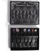 Juego de 7 Cucharas de Bruja de Cristal de Piedra Preciosa de Plata Oscura