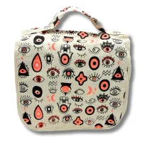 Bolsa de Aseo Grande de Lona de Algodón con Estampado de Ojos Múltiples