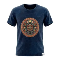 Nomad Sari Stonewashed Cotton T-Shirt - Mantente salvaje, hijo de la luna - Azul - Mediano