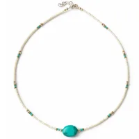 Colgante de cuentas de howlita nepalí y turquesa - collar (42 cm)