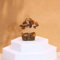 Mini árbol de piedras preciosas sobre base de orgonita - Ojo de tigre (15 piedras)