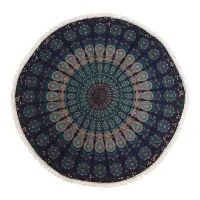 Pequeño Mandala Roundie de algodón (130 cm) - Azules de pavo real