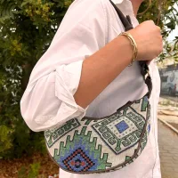 Bolso Hobo de Jacquard - Geo-Verde (correa marrón)