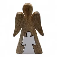 Ángel de Madera de Mango dentro de Ángel - Esmalte Blanco - 15 cm