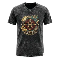 Nomad Sari Camiseta de algodón lavado a piedra - Brújula de la Vida - Carbón - Mediano