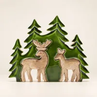 Perdido en el bosque - Dos ciervos en el bosque Decoración de madera 3D - 18x23cm