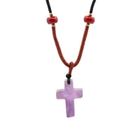 Collar de cuerda Colgante de Piedra Preciosa - Cruz de Amatista