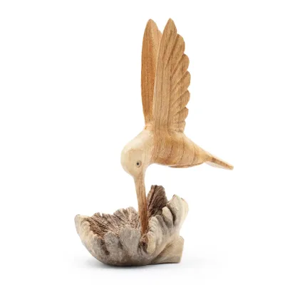 Hecho a mano Tallado artístico en madera parásita - Colibrí bebedor de néctar