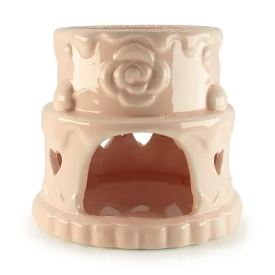 Quemador de aceite cerámico con forma de pastel - Corazones - Rosa