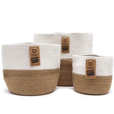 Cesta Grande de Algodón y Yute 25x25cm Blanco
