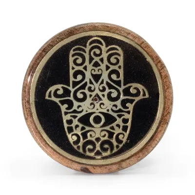 Oro y negro sobre madera de mango - Hamsa