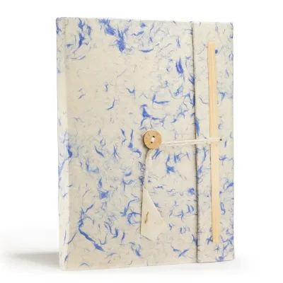 Cuaderno de algodón azul mixto Lokta grande (21x15cm) - 45 hojas - incluye marcador