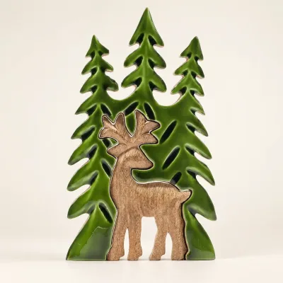 Perdido en el bosque - Ciervo en el bosque 3D Decoración de madera - 25x15cm