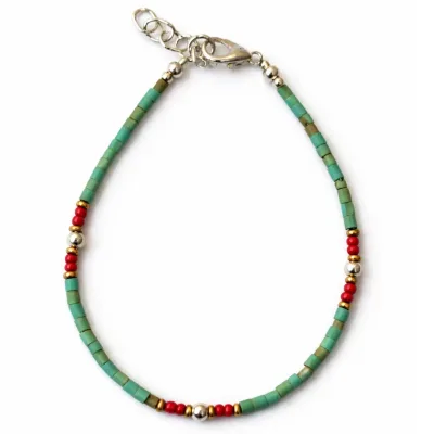 Pulsera nepalí de gemas extrafinas - Turquesa y piedra