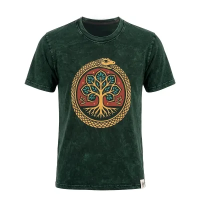 Nomad Sari Camiseta de algodón lavado a piedra - Árbol de la Vida - Verde - Pequeño