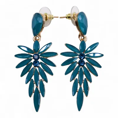 Pendientes de Cristal Vintage - Largo - Verde Turquesa