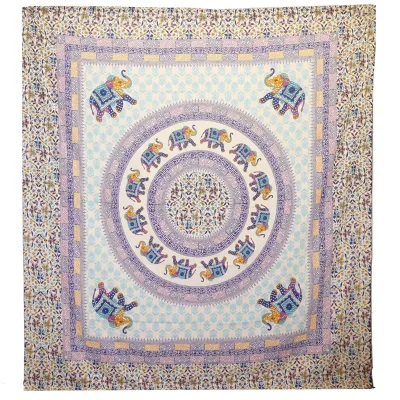 Tapiz / Colgante - Mandala Elefante - Turquesa/Azul sobre Crema