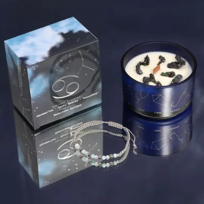 Vela de cristal del zodiaco con pulsera de piedras preciosas - Cáncer