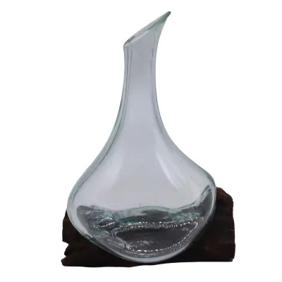 Decantador mini de vidrio fundido sobre madera 20 cm