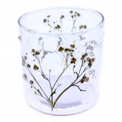 Portavelas recto de Vidrio floral natural - Margarita  - (8x8 cm)