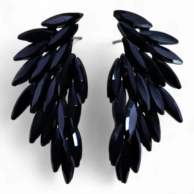 Pendientes de Cristal Vintage - Alas de ángel - Negro Azabache
