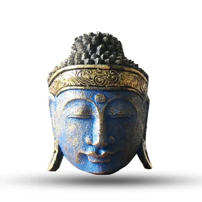 Decoración del Hogar Cabeza de Buda - 25cm - Acabado Azul Brillante