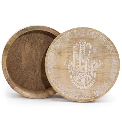 Caja Redonda Grande 17,5x7,5cm - Hamsa Blanco