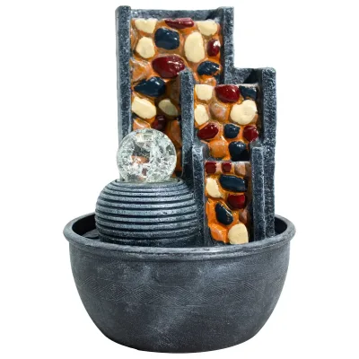 Fuente de agua de guijarros para pared con bola de cristal (19x19x28 cm)